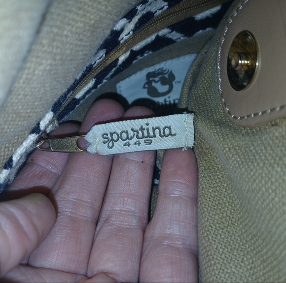 Spartina 449 Black and White Leather and Linen Shoulder Bag Tote - Picture 10 of 15